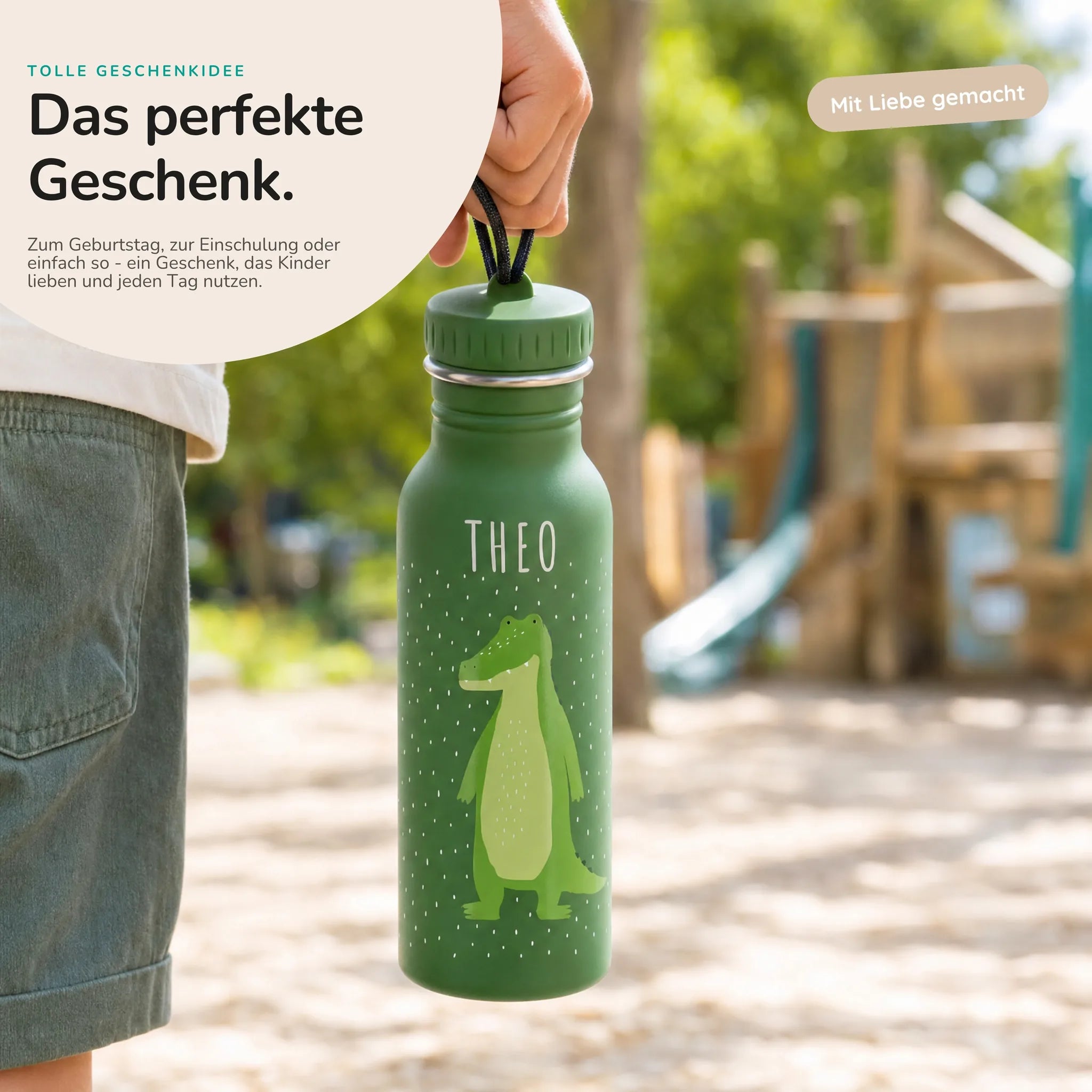 Trixie Trinkflasche Kinder Krokodil, personalisiert mit Wunschname-Gravur
