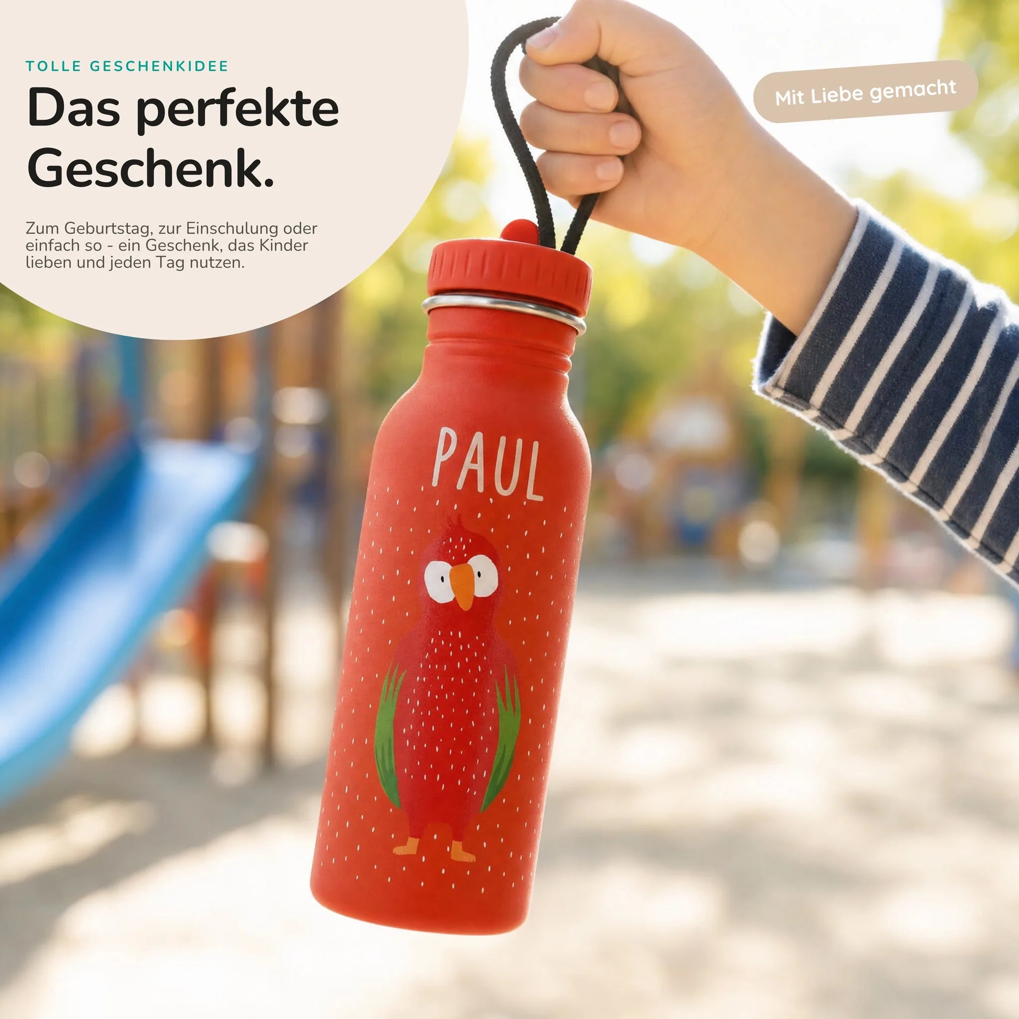 Trixie Trinkflasche Kinder Papagei, personalisiert mit Wunschname-Gravur