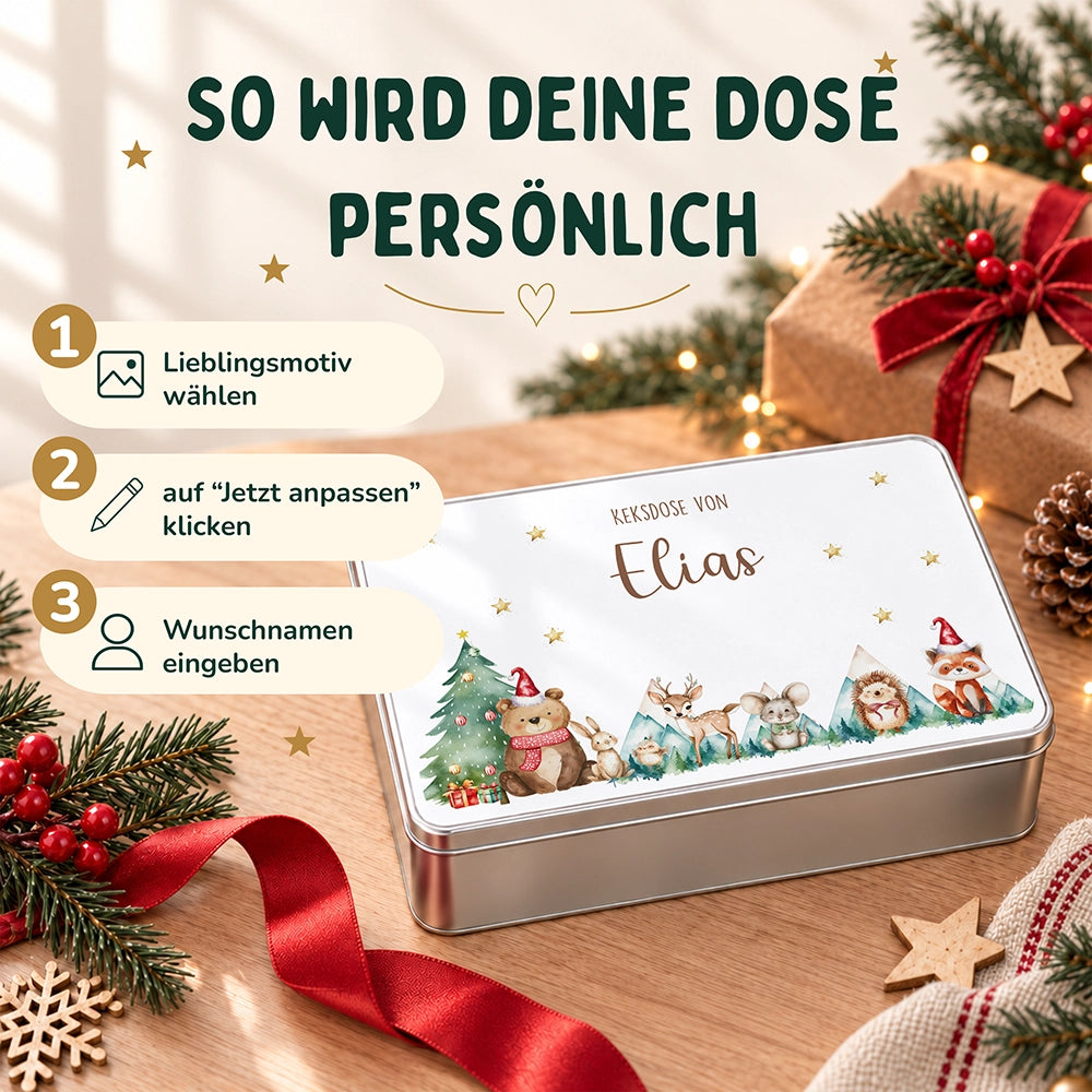Keksdose aus Metall personalisiert - Kekszauber mit Waldfreunden
