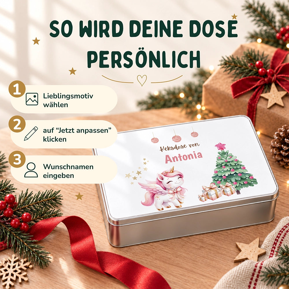 Keksdose aus Metall personalisiert - Einhorn