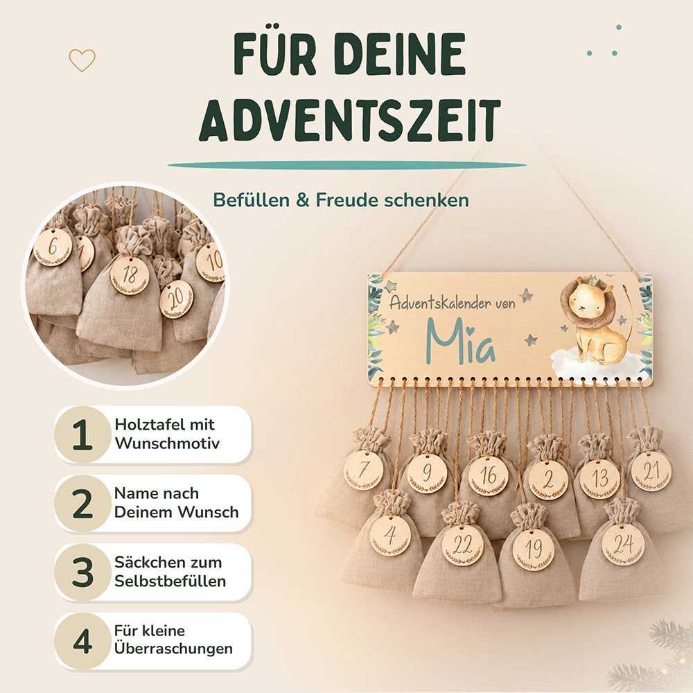 Personalisierbarer Adventskalender farbig - Safari Löwe
