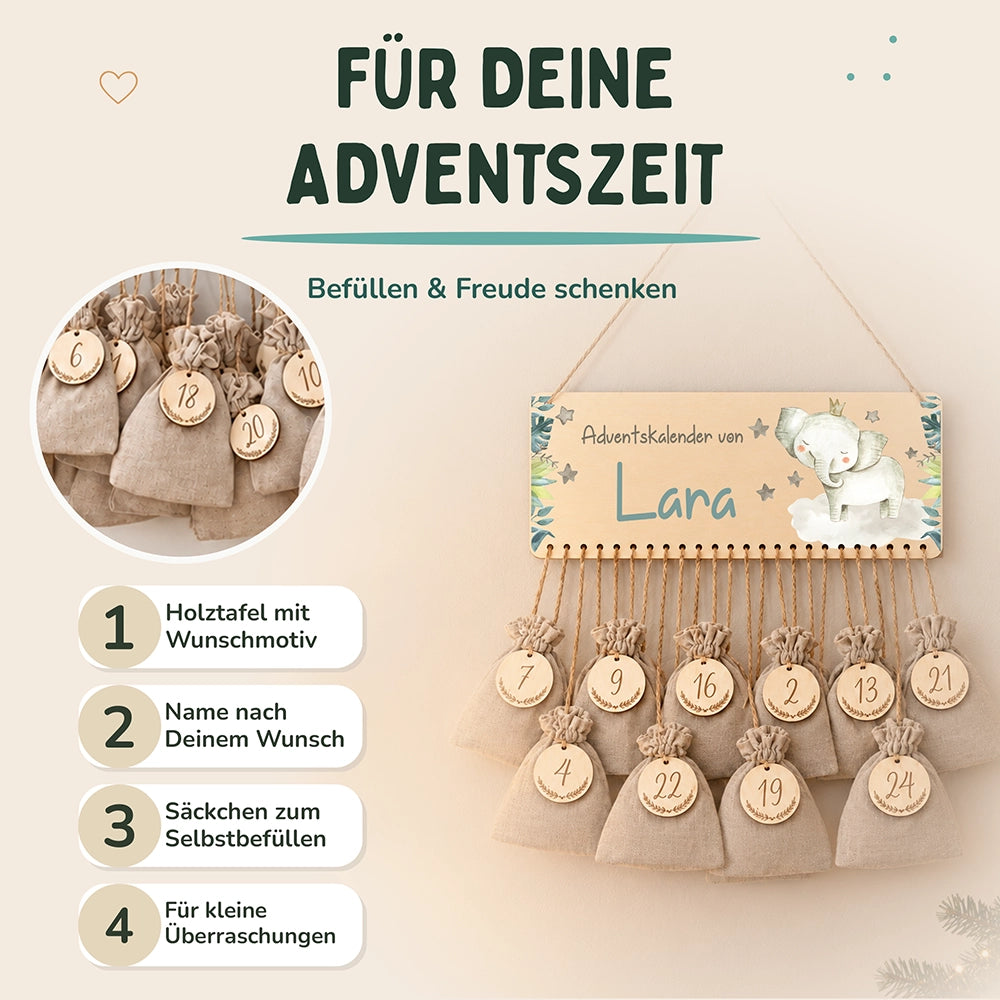 Personalisierbarer Adventskalender farbig - Elefant