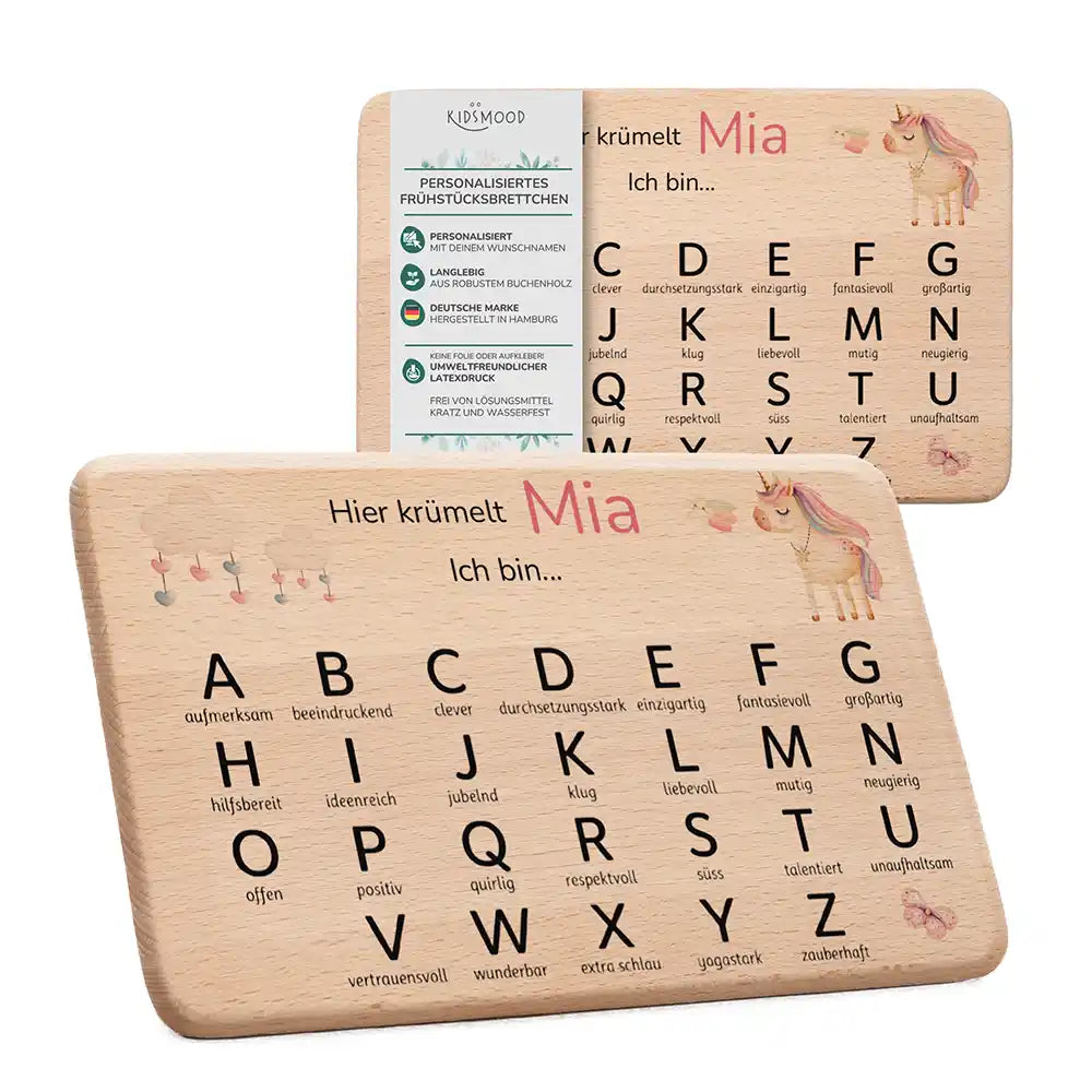 ABC Brettchen Kinder personalisiert Einhorn mit Musiknoten – Maritim-Lifestyle 2