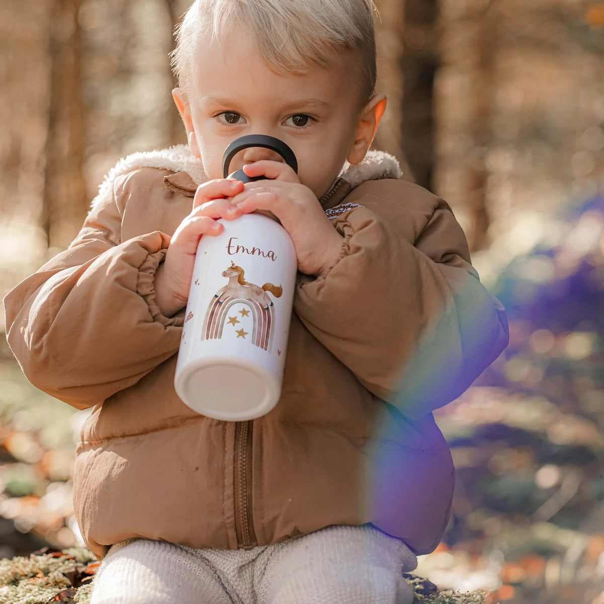 Trinkflasche Kinder Edelstahl - Regenbogen Einhorn