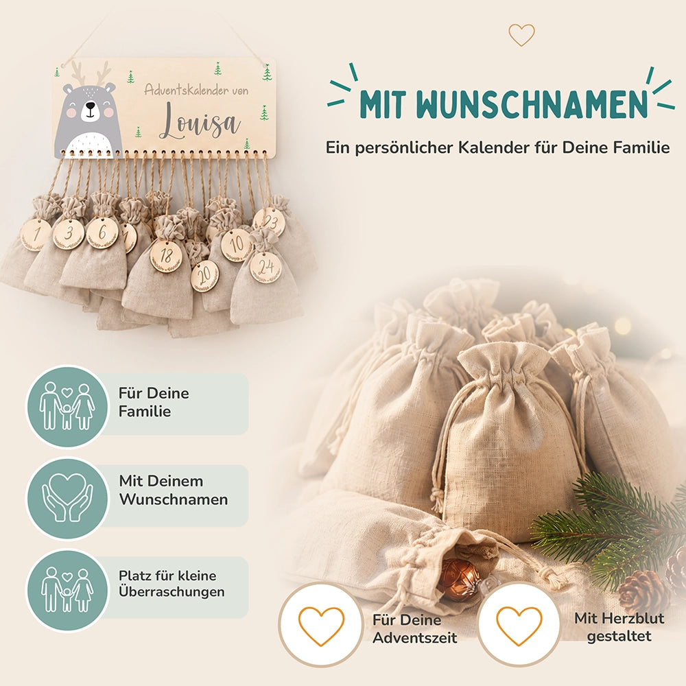 Personalisierbarer Adventskalender farbig - Rentier grau