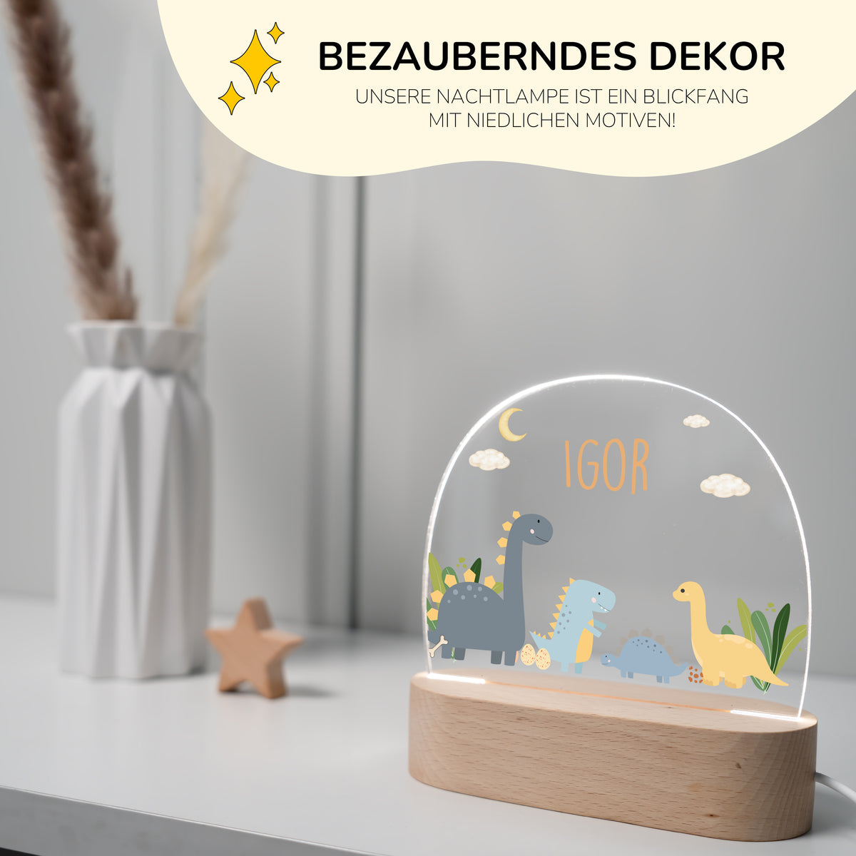 Nachtlicht Kinder personalisiert - Süße Dinosaurier