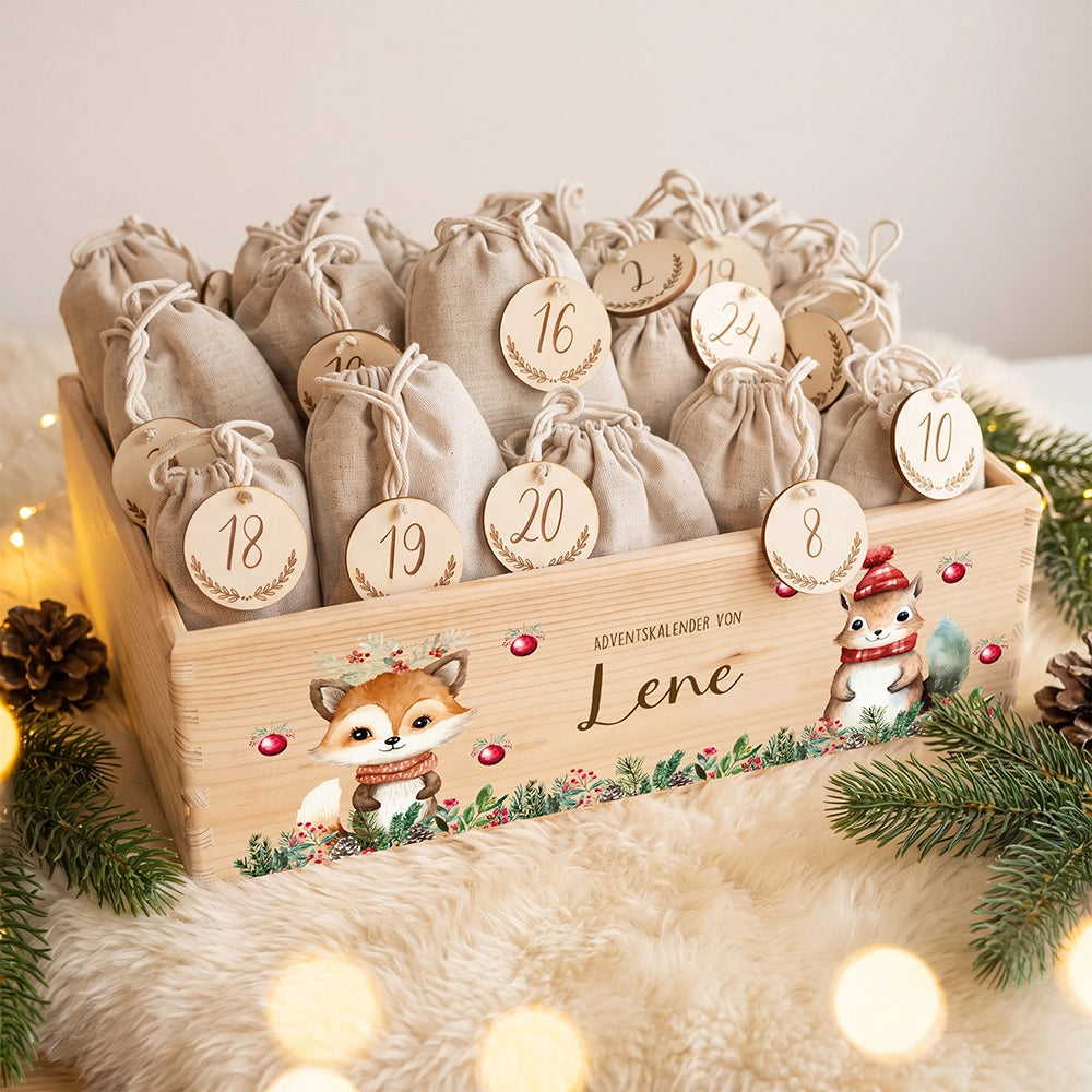 Adventskalender zum BefĂĽllen "Weihnachten mit sĂĽĂźem Fuchs" personalisiert