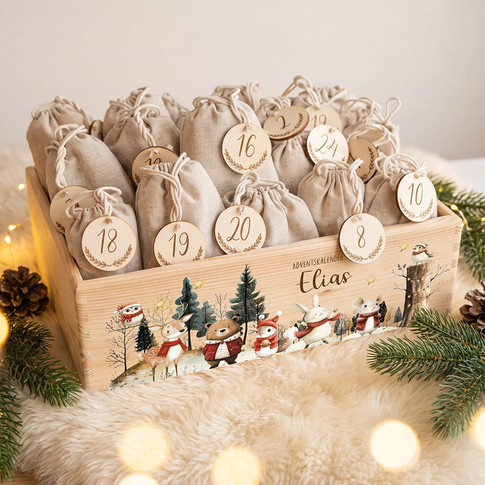 Adventskalender zum BefĂĽllen "Weihnachten im Winterwald" personalisiert