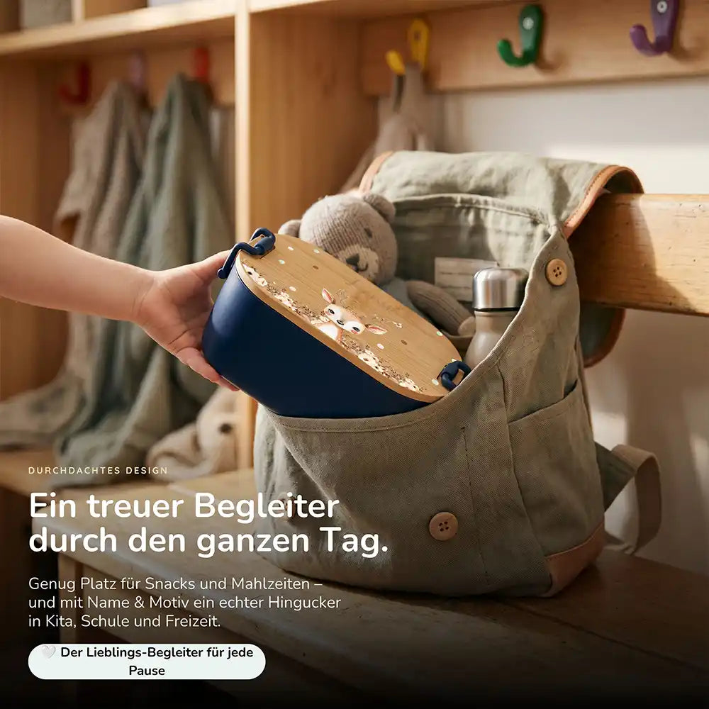 Brotdose Kinder personalisiert Rehkitz Boho, Lunchbox mit Snacks und Obst