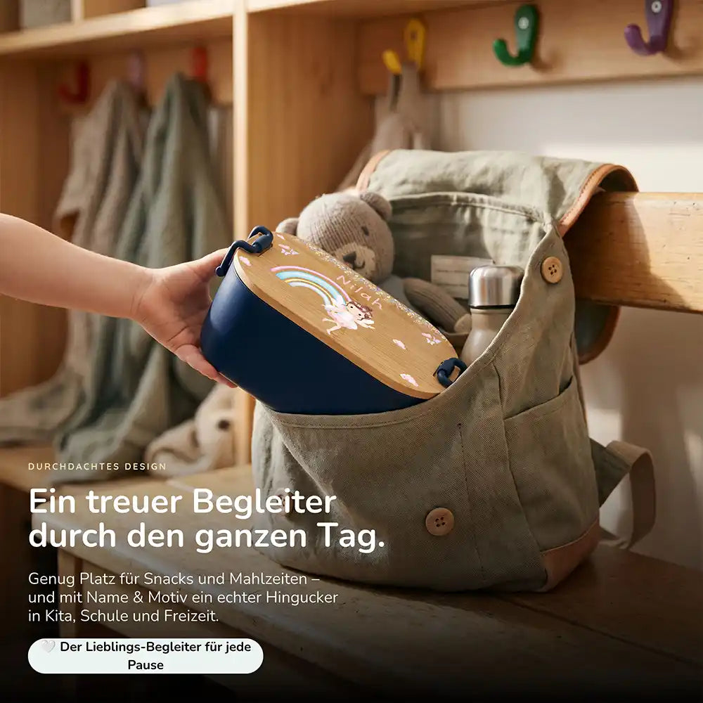 Brotdose Kinder personalisiert Ballerina Regenbogen, Lunchbox mit Snacks und Obst