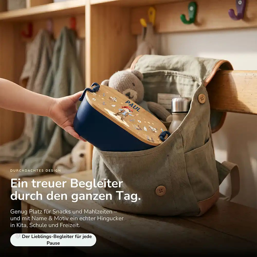Brotdose Kinder personalisiert Pirat, Lunchbox mit Snacks und Obst