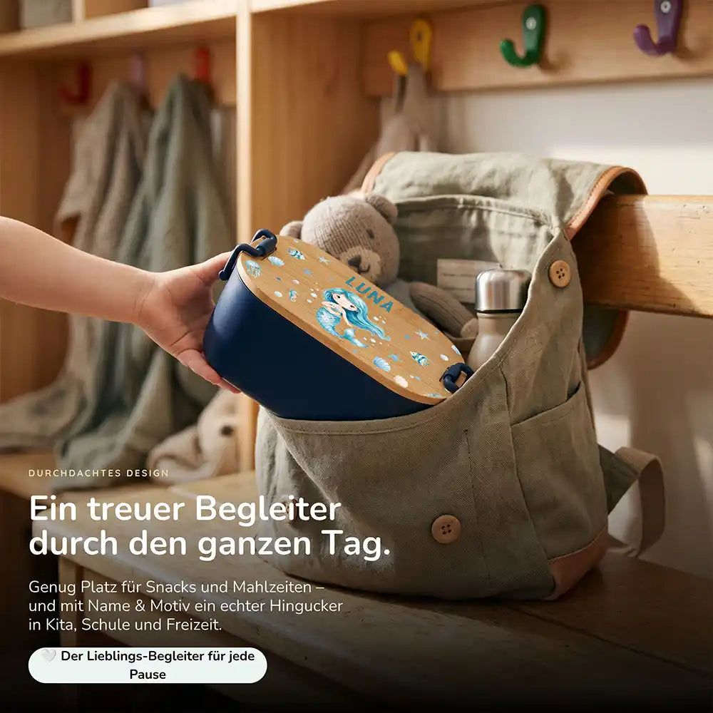 Brotdose Kinder personalisiert Meerjungfrau, Lunchbox mit Snacks und Obst