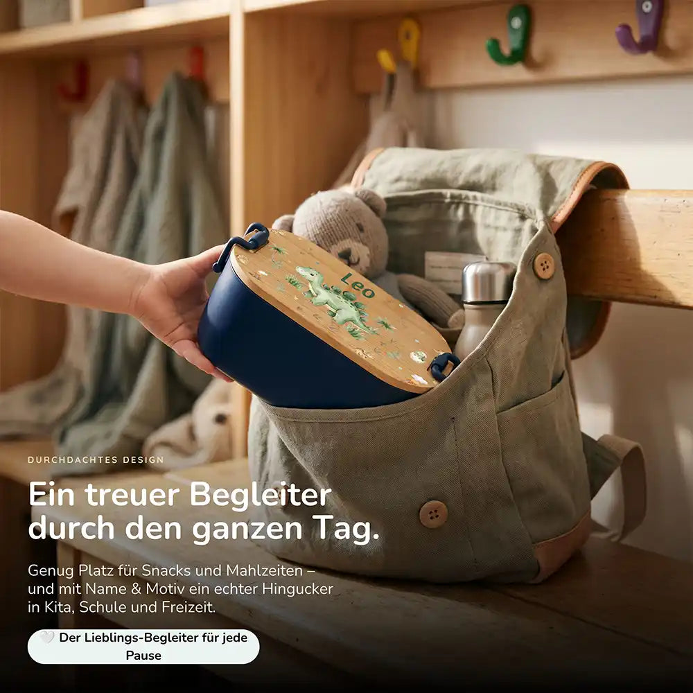 Brotdose Kinder personalisiert Dinosaurier, Lunchbox mit Snacks und Obst