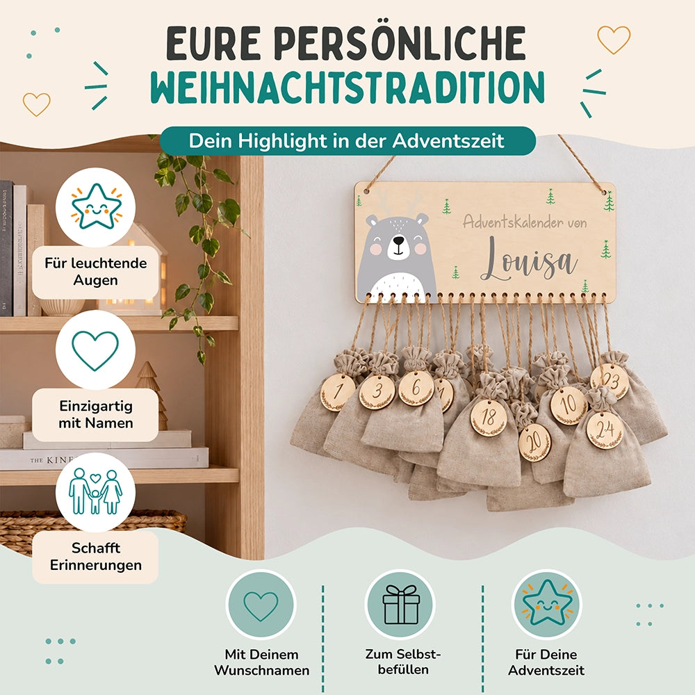 Personalisierbarer Adventskalender farbig - Rentier grau
