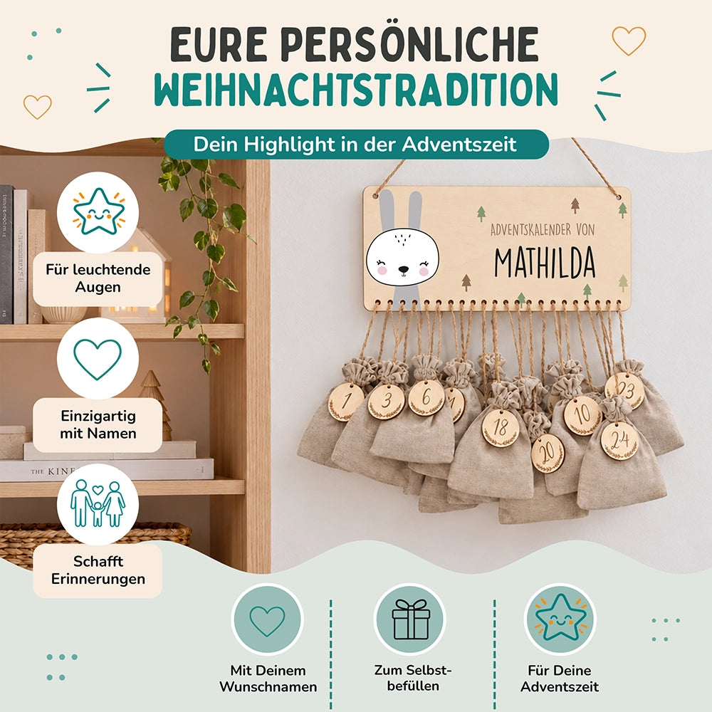 Personalisierbarer Adventskalender farbig - Winterhase