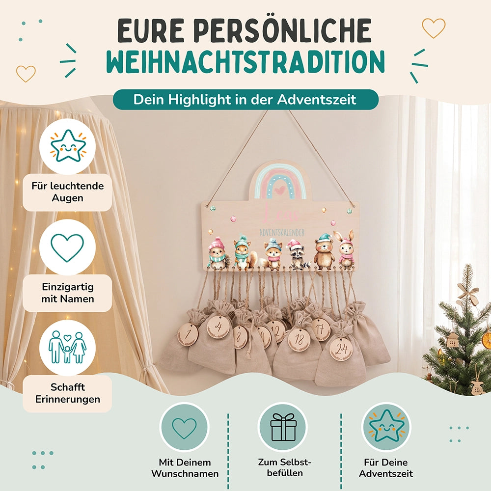 Personalisierte Adventskalender Tierfamilie Winter