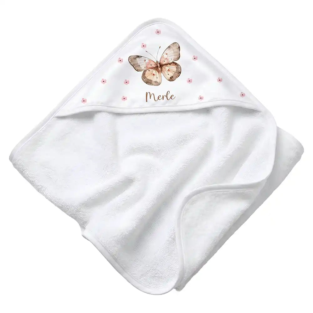 Personalisiertes Kapuzenhandtuch Baby Schmetterling Boho – Rattan-Untergrund Produktdetail