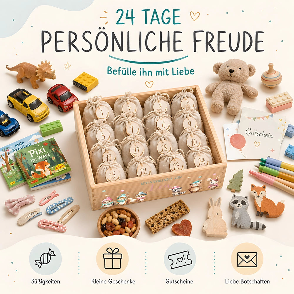 Personalisierter Adventskalender zum Befüllen - niedliche Tiere Weihnachten