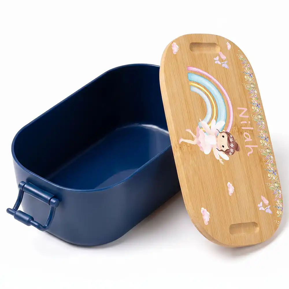 Brotdose Kinder personalisiert Ballerina Regenbogen, Volumen 1 Liter mit Bambusdeckel