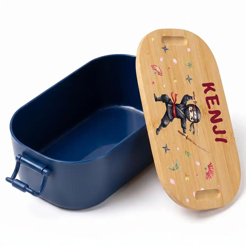 Brotdose Kinder personalisiert Ninja, Volumen 1 Liter mit Bambusdeckel