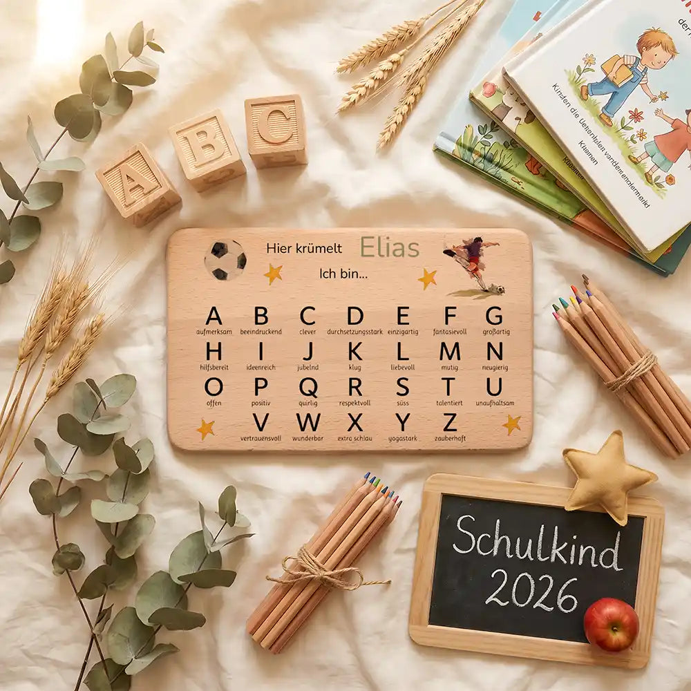 ABC Brettchen Kinder personalisiert Fußball Adler – Einschulungsgeschenk Schulkind 2026