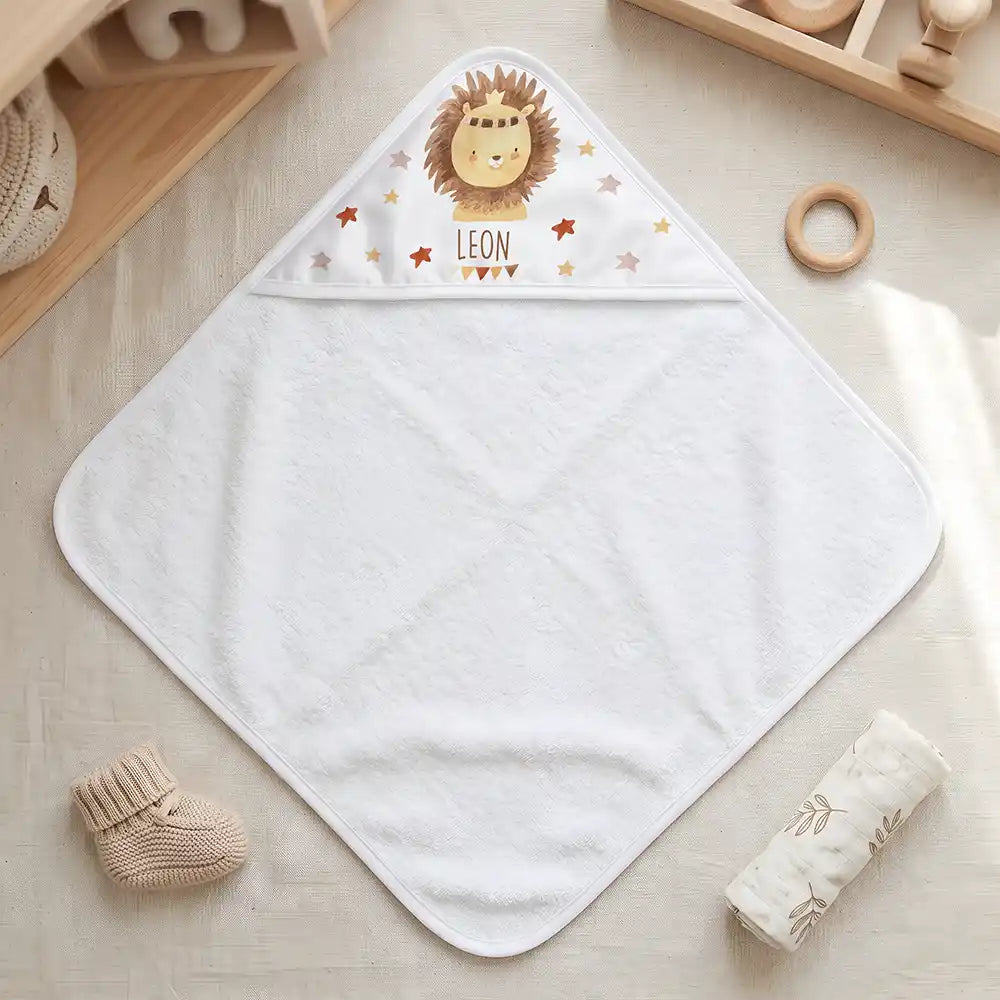 Personalisiertes Kapuzenhandtuch Baby Löwe Krone â Freisteller 80Ă80 cm Topdown