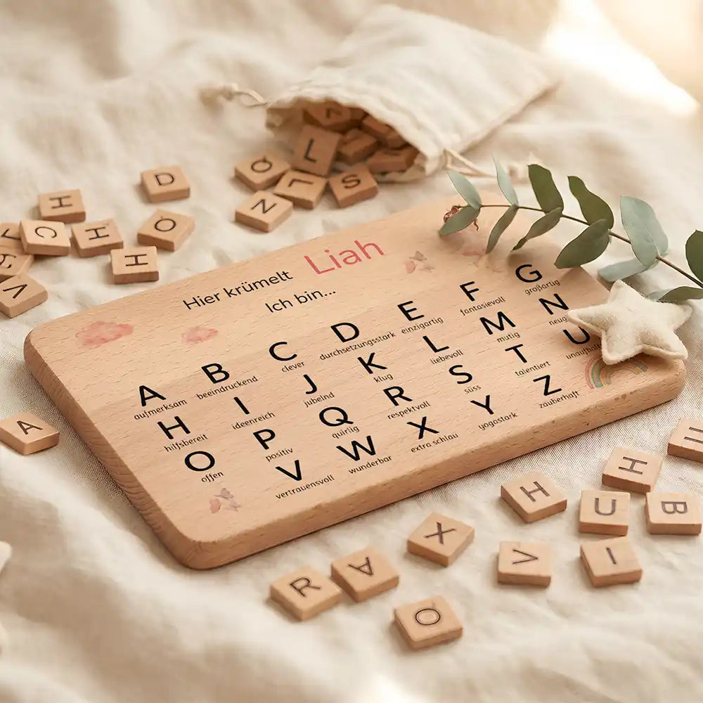 ABC Brettchen Kinder personalisiert Ballerina Regenbogen – ABC-Buchstaben Detail