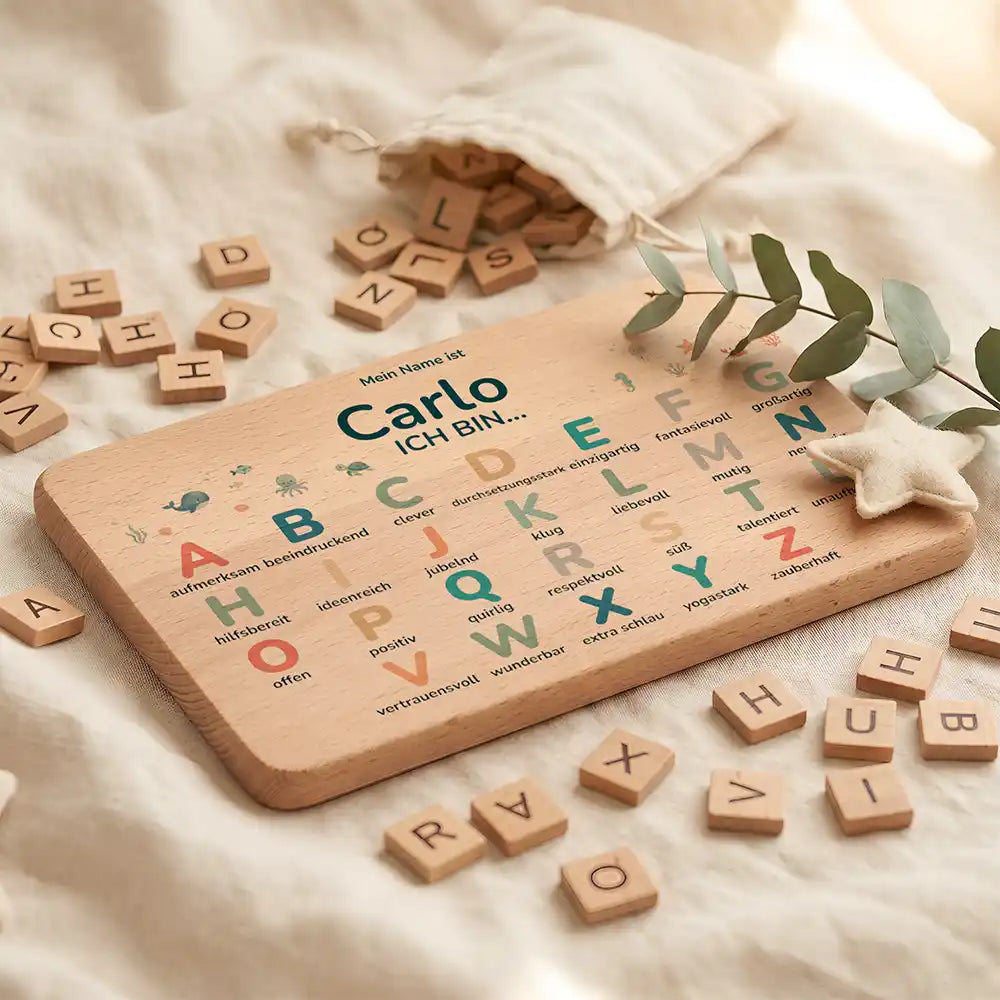 ABC Brettchen Kinder personalisiert Safari Tiere – ABC-Buchstaben Detail