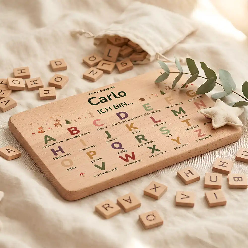 ABC Brettchen Kinder personalisiert Unterwasser Welt – ABC-Buchstaben Detail