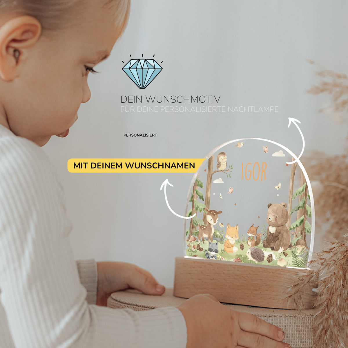 Nachtlicht Kinder personalisiert - Liebevolle Waldfreunde
