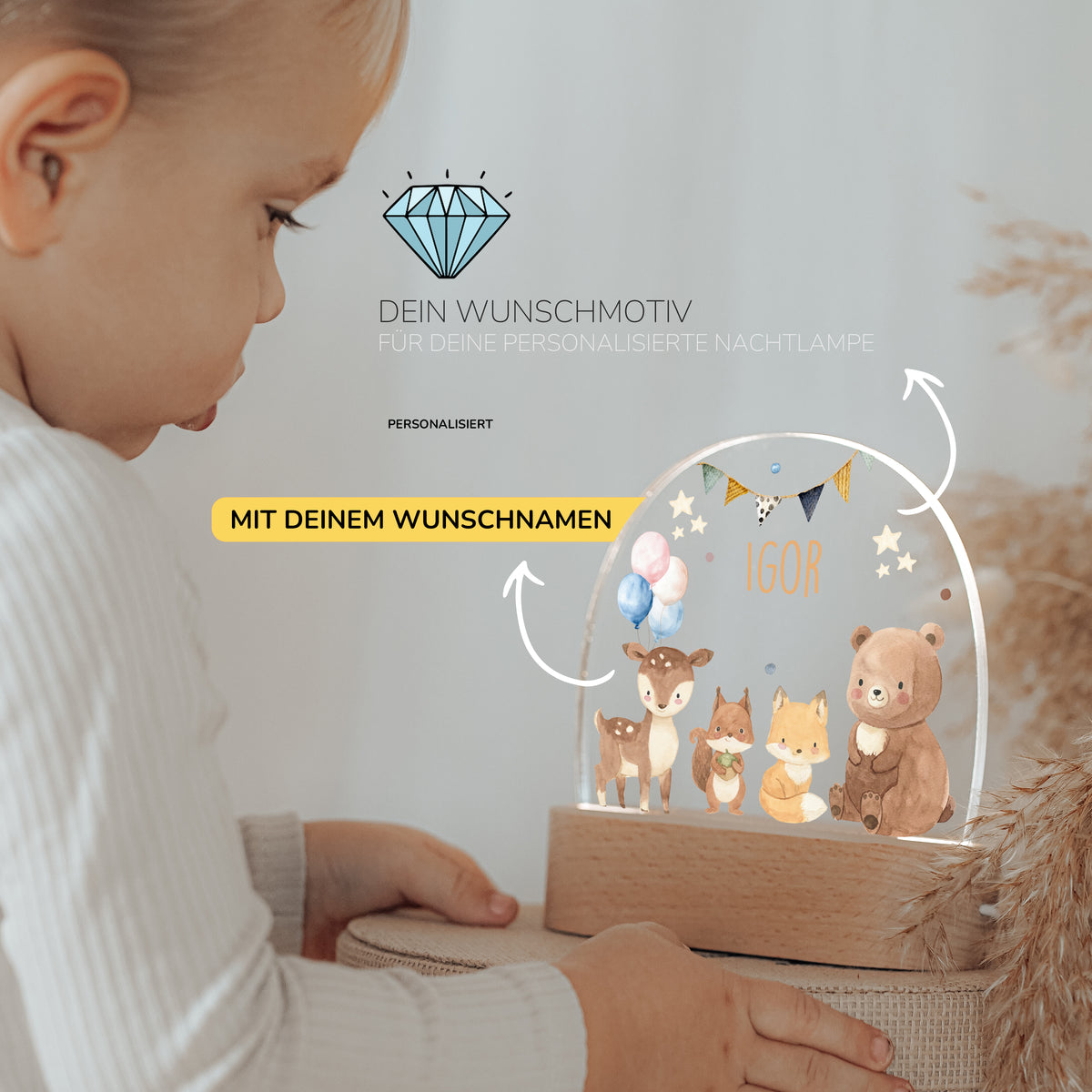 Nachtlicht Kinder personalisiert - Herzliche Tierfreunde