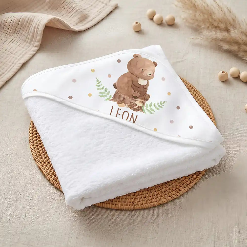 Kidsmood Familienbetrieb Hamburg â Personalisiertes Kapuzenhandtuch Baby BĂ€r Farn