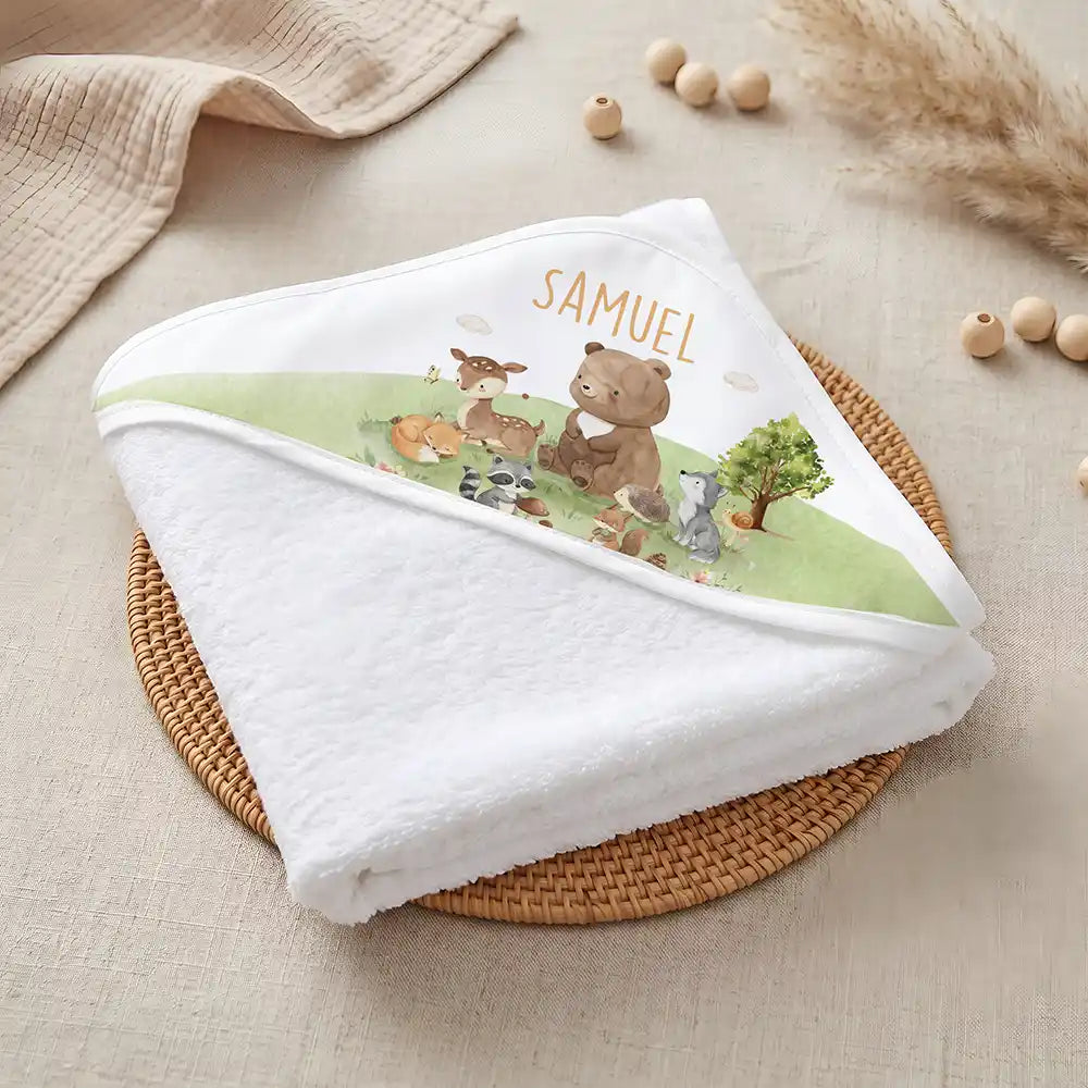 Kidsmood Familienbetrieb Hamburg â Personalisiertes Kapuzenhandtuch Baby Waldparade