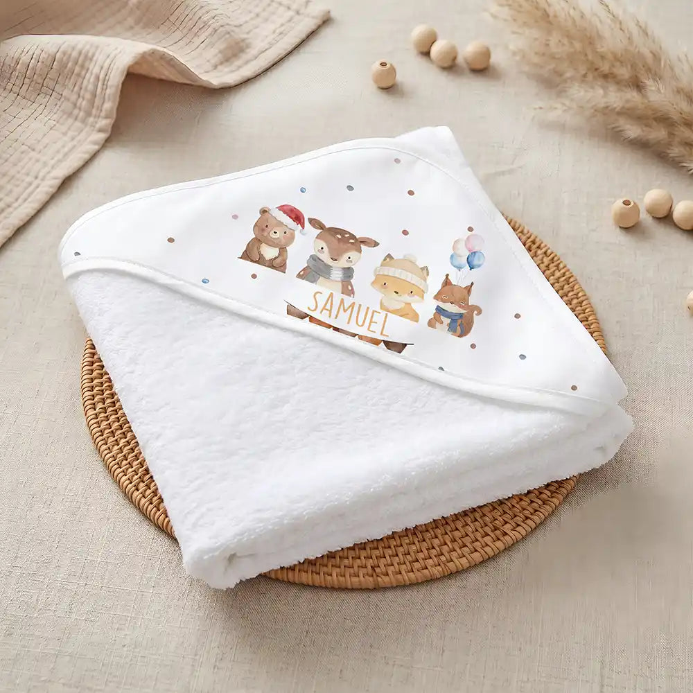 Kidsmood Familienbetrieb Hamburg â Personalisiertes Kapuzenhandtuch Baby Winter Waldfreunde