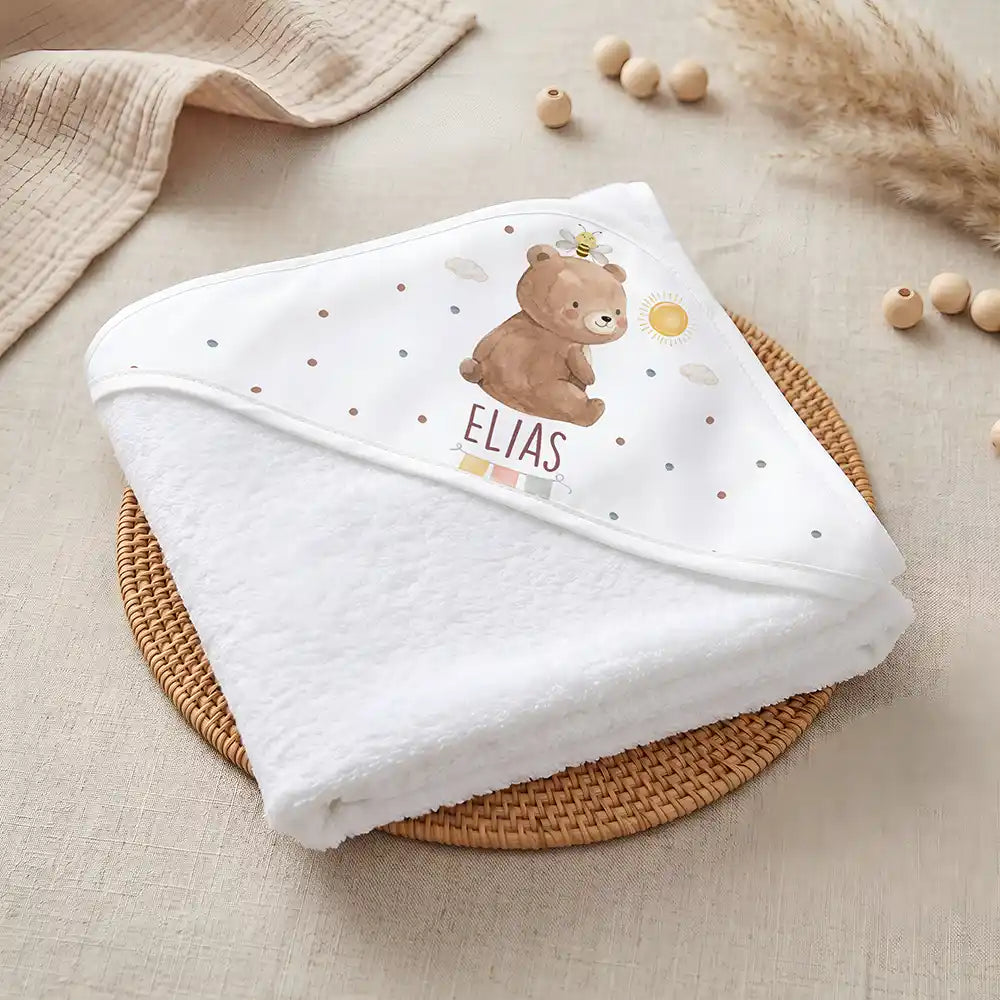 Kidsmood Familienbetrieb Hamburg â Personalisiertes Kapuzenhandtuch Baby BĂ€r Sonne