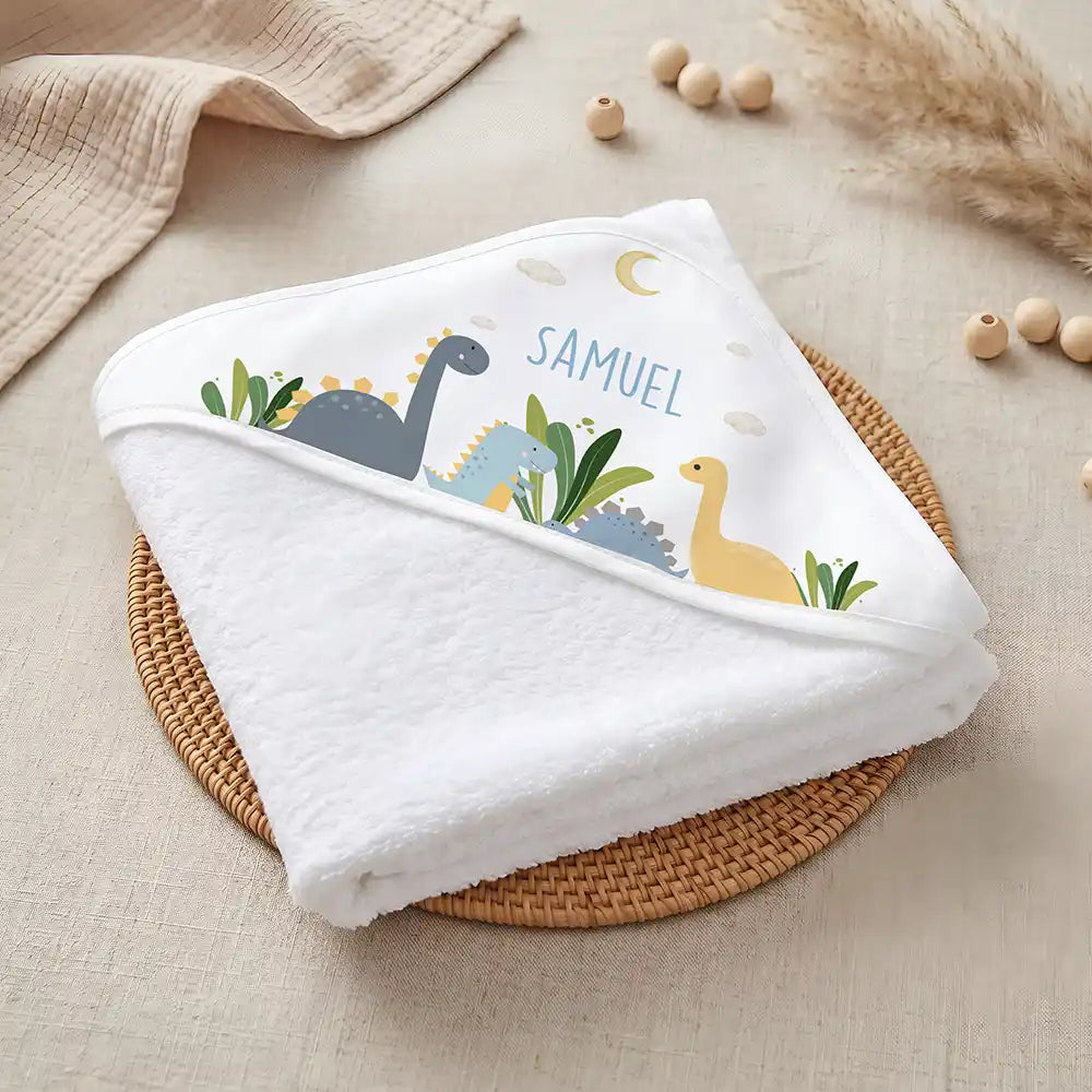 Kidsmood Familienbetrieb Hamburg â Personalisiertes Kapuzenhandtuch Baby Dinosaurier Mond