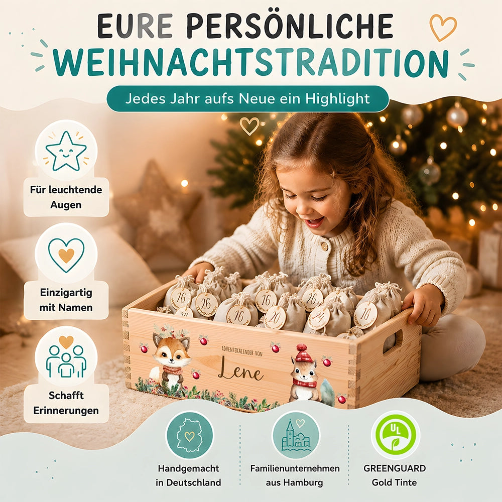 Adventskalender zum Befüllen "Weihnachten mit süßem Fuchs" personalisiert
