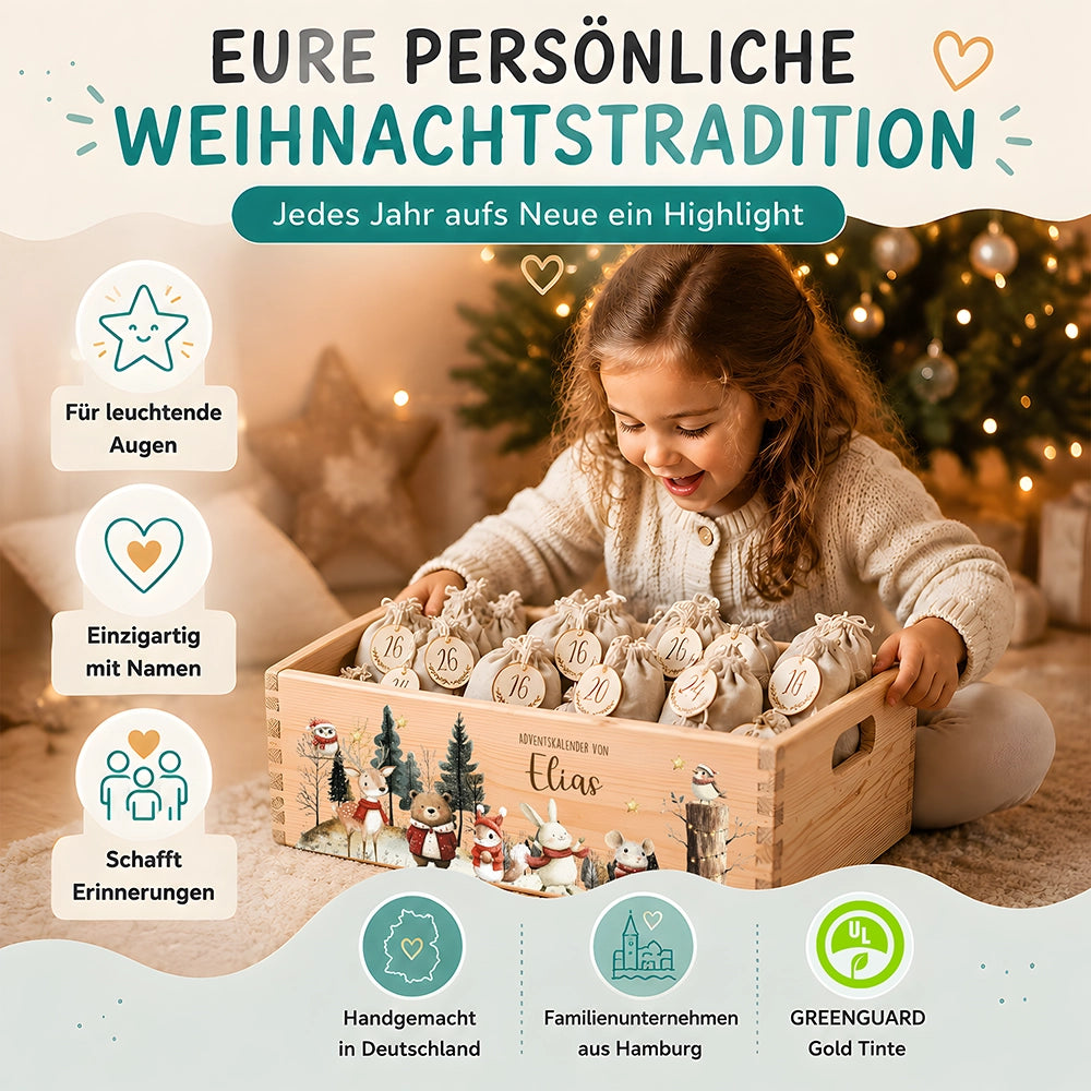 Adventskalender zum Befüllen "Weihnachten im Winterwald" personalisiert