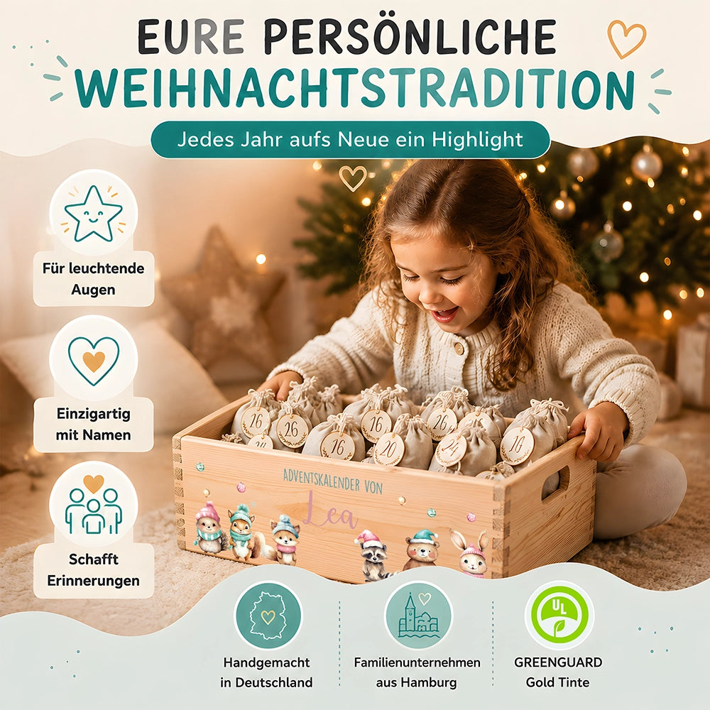 Personalisierter Adventskalender zum Befüllen - niedliche Tiere Weihnachten
