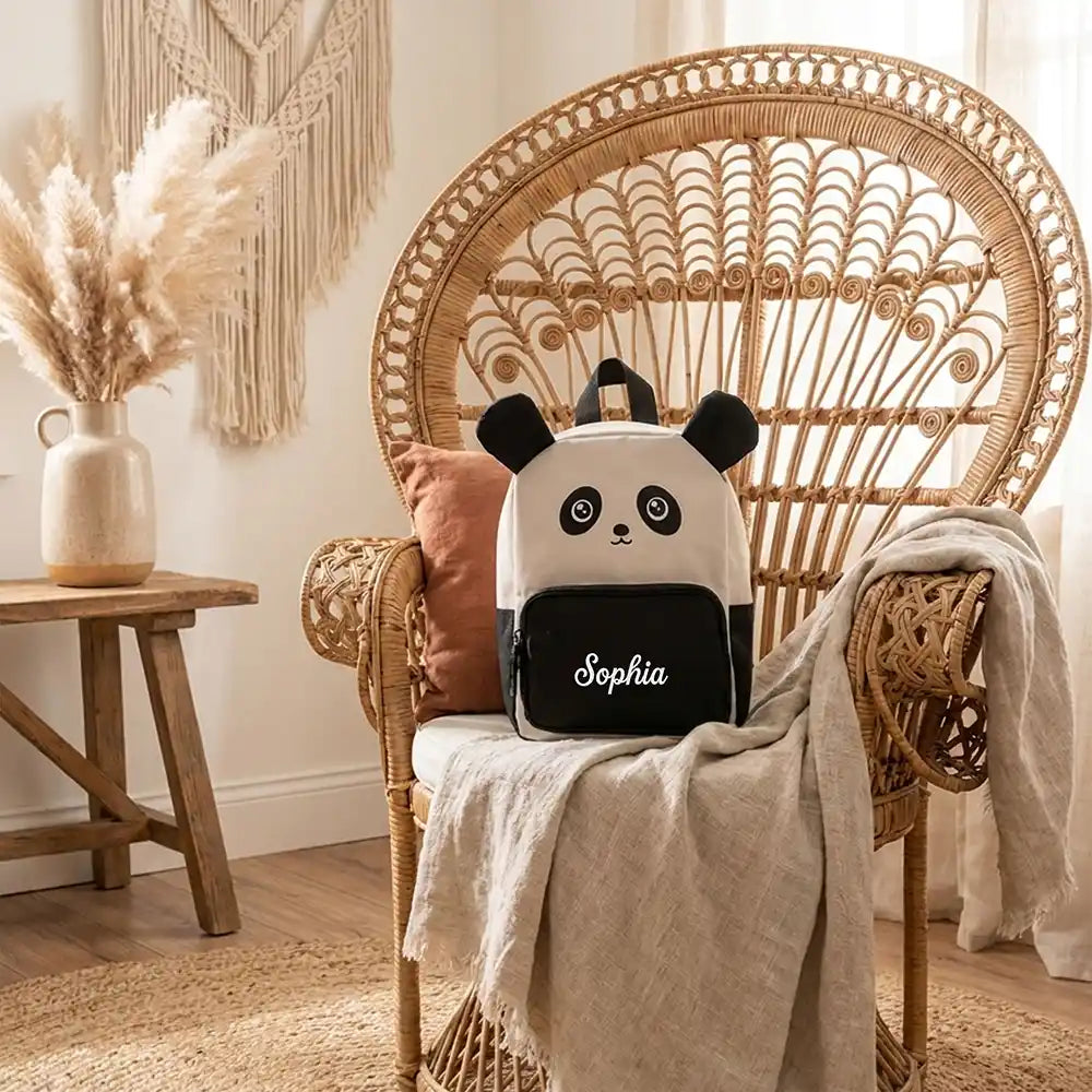 Personalisierter Kinderrucksack Panda, robustes RPET-Material