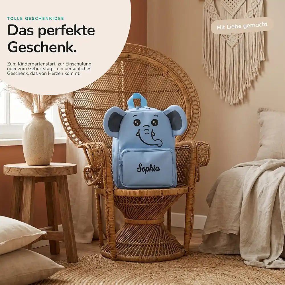 Personalisierter Kinderrucksack Elefant, robustes RPET-Material