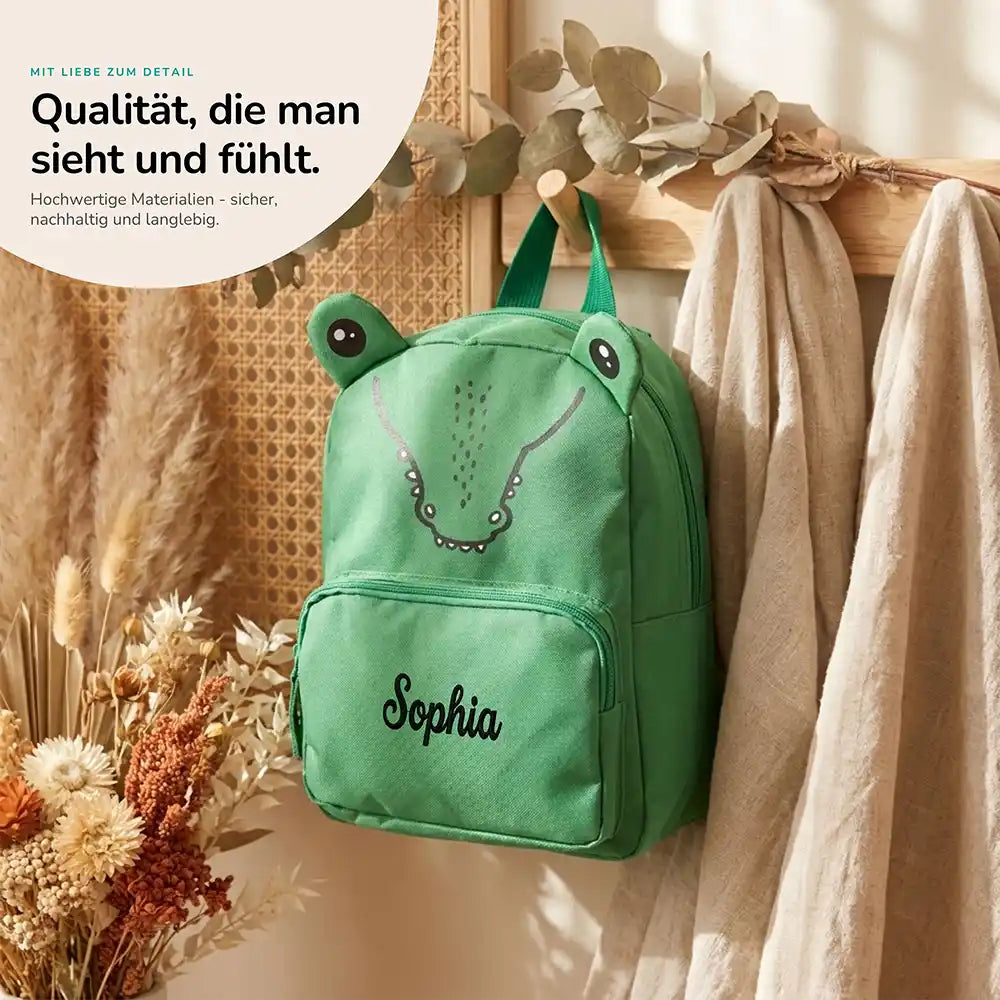 Personalisierter Kinderrucksack Krokodil, robustes RPET-Material