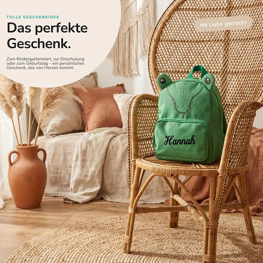 Personalisierter Kinderrucksack Krokodil, Geschenk zur Einschulung