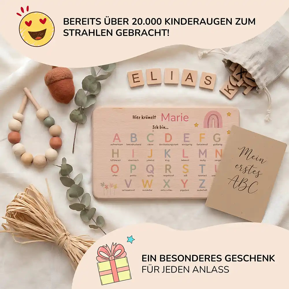 ABC Brettchen Kinder personalisiert Regenbogen pastell – Mein erstes ABC Lifestyle