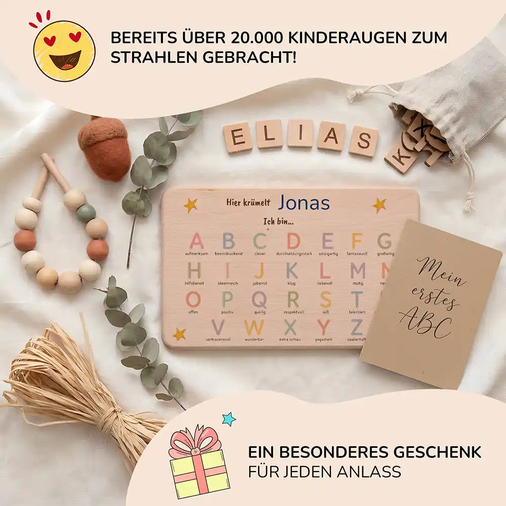 ABC Brettchen Kinder personalisiert Sterne pastell – Mein erstes ABC Lifestyle