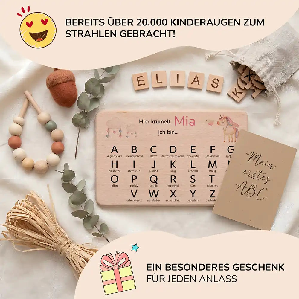 ABC Brettchen Kinder personalisiert Einhorn mit Musiknoten – Mein erstes ABC Lifestyle