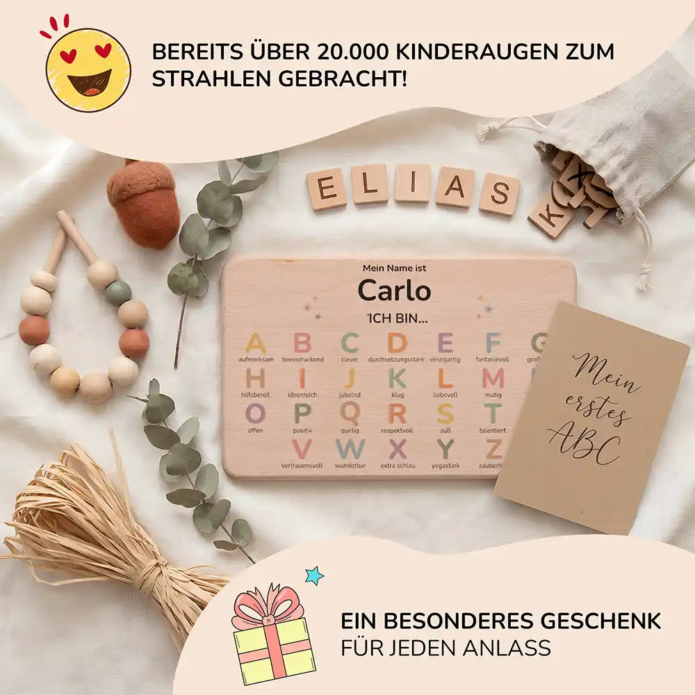 ABC Brettchen Kinder personalisiert Wolke Regenbogen Blumen – Mein erstes ABC Lifestyle