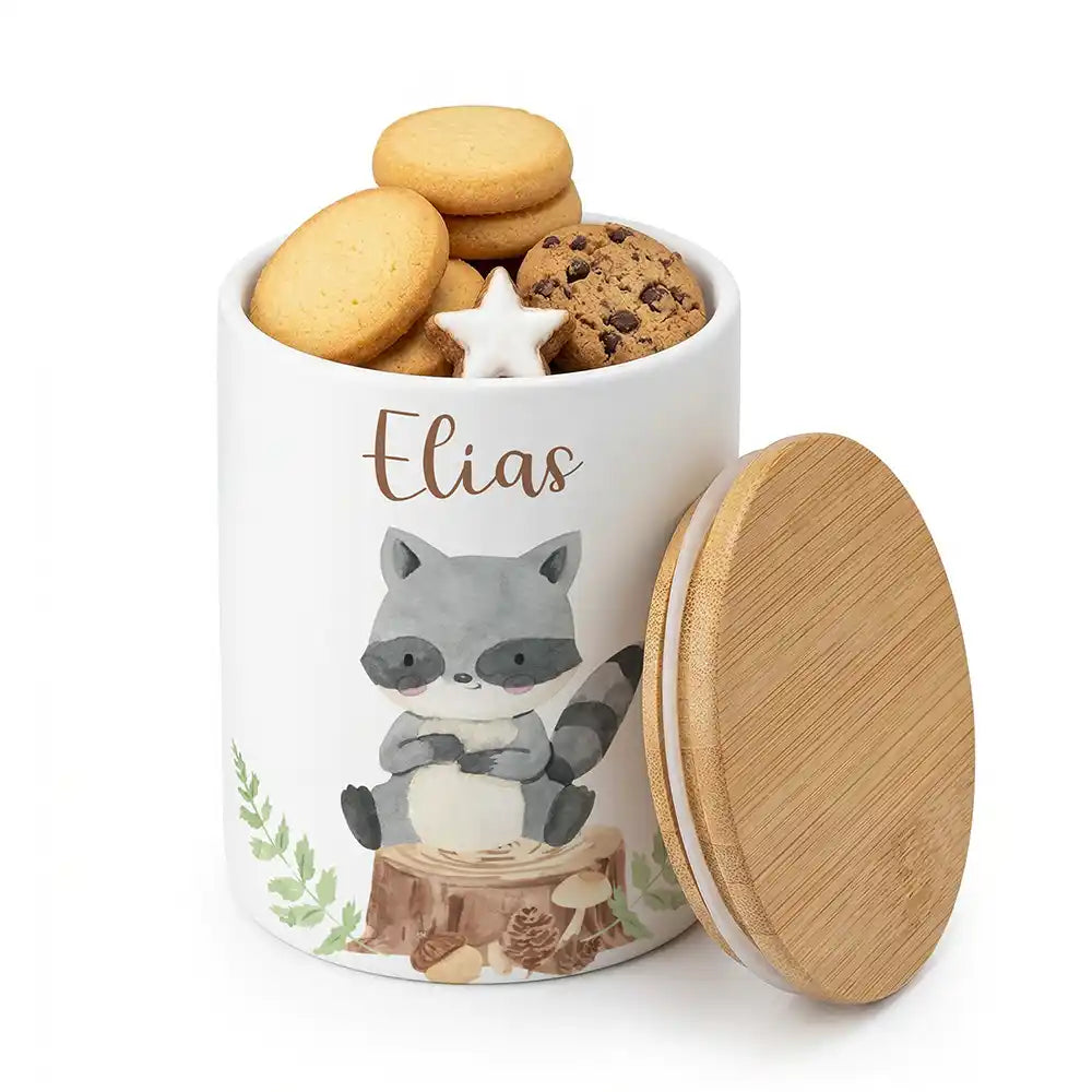 Keksdose, ZahnbĂŒrstenhalter, Stiftehalter - WaschbĂ€r Wald 2-in-1