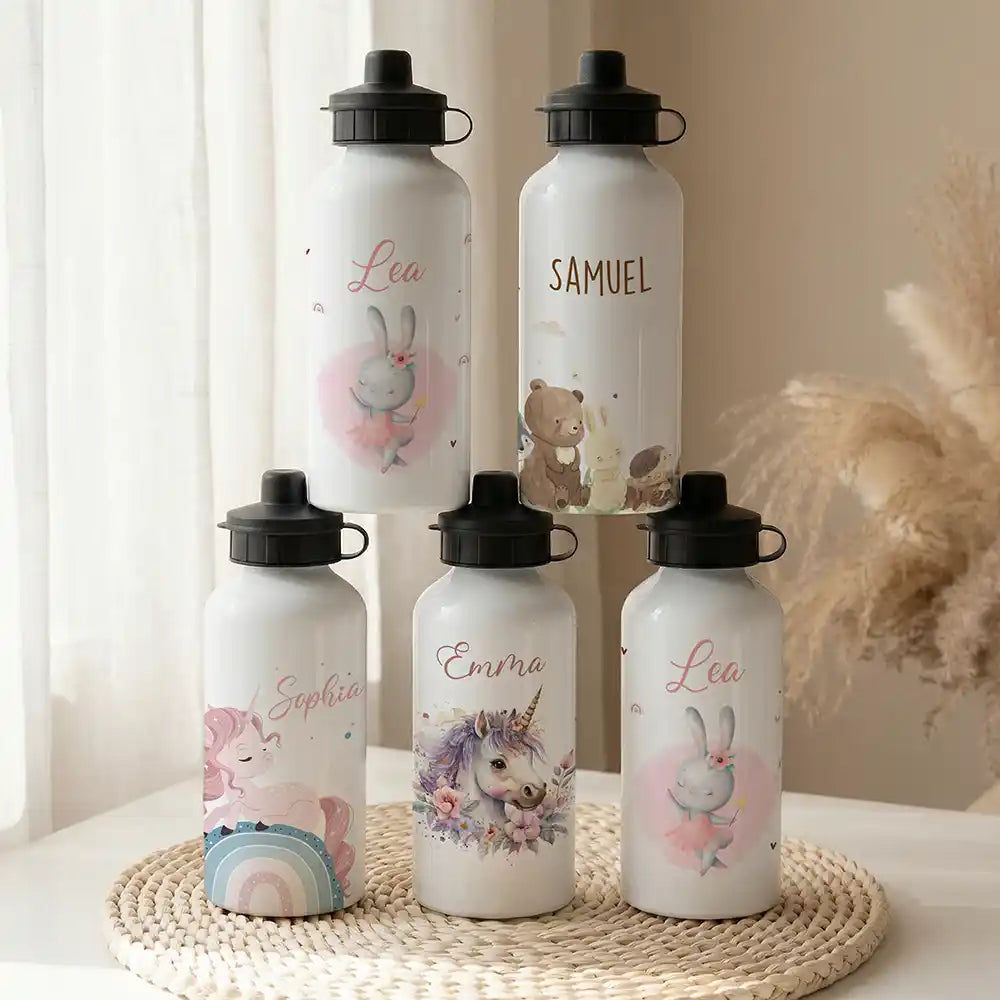 Personalisierte Trinkflasche Kinder Hase Ballerina – 2in1 zur Einschulung