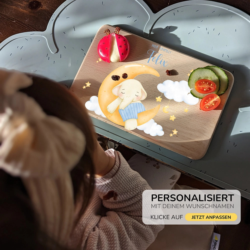 Frühstücksbrettchen Holz personalisiert Süßer Elefant